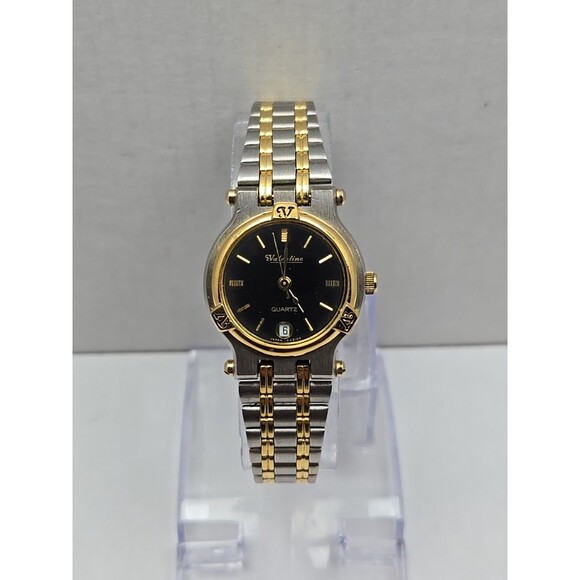 Valentino Womens Two Tone Quartz Watch Black Dial Date 24 mm 2432015 New Battery - Picture 1 of 10